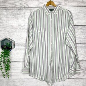 Ralph Lauren Polo Country Green Purple Stripe Button Down Shirt Men’s Size Large